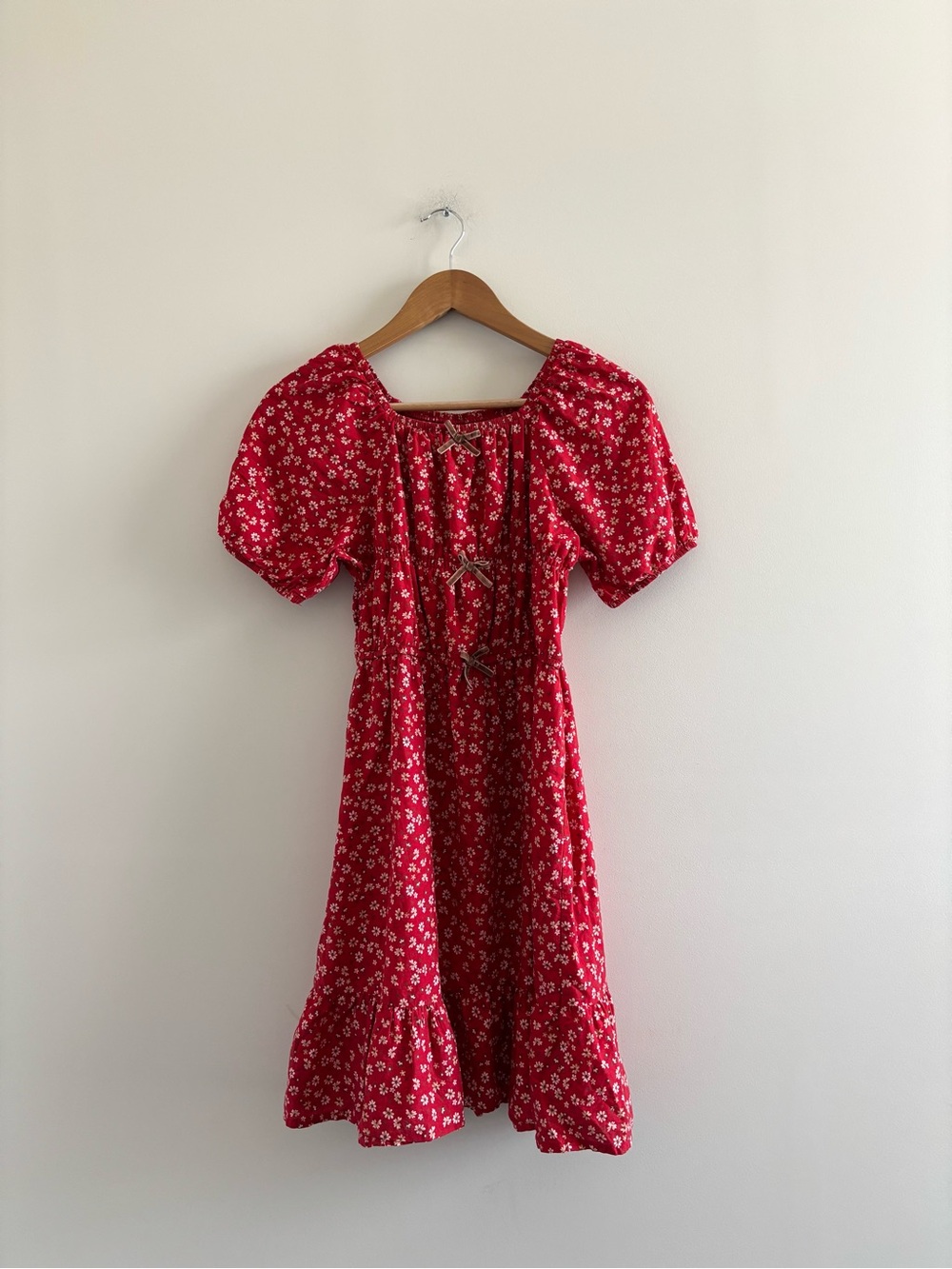 Zac Posen Dress Red Floral Velvet Bows Girls Youth XXL Cottage Prairie Peasant